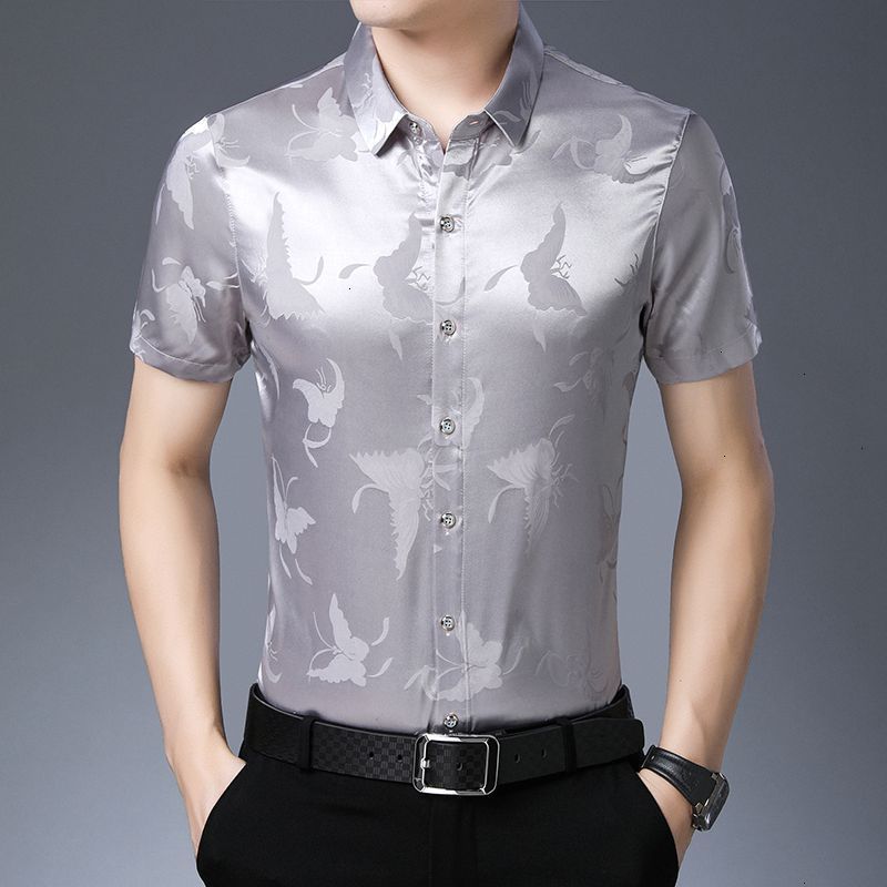 

Middle -aged men short sleeves leisure thin kind of pure color half sleeve new loose kind men's shirt in summer, Gold