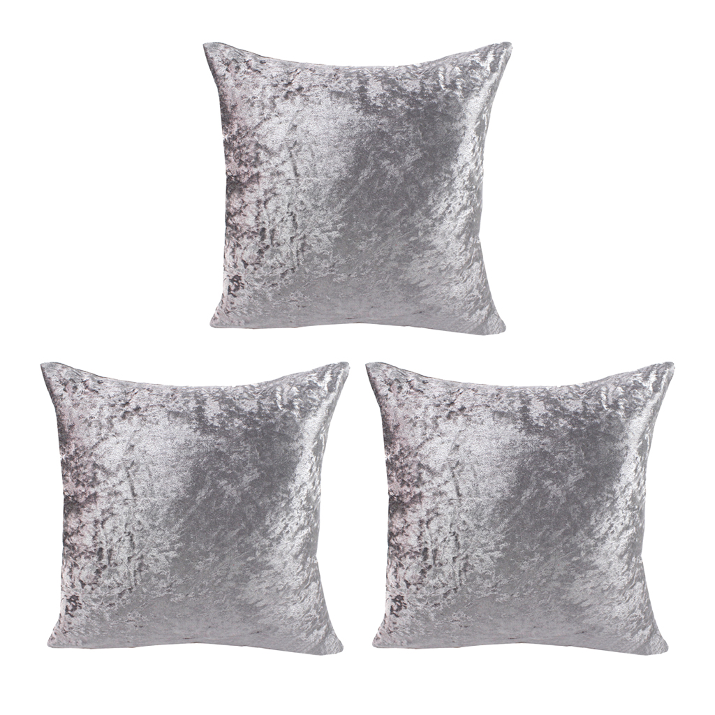 

3pcs square short plush velvet throw cushion cover for sofa silver grey