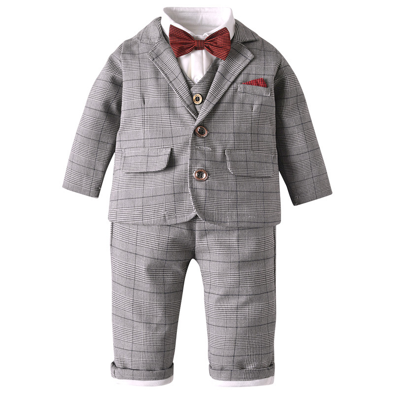 

Baby Clothing Baby's Sets winter new baby boy clothes long-sleeve gentleman four-piece set boys clothes ropa 110/120cm new, Gray