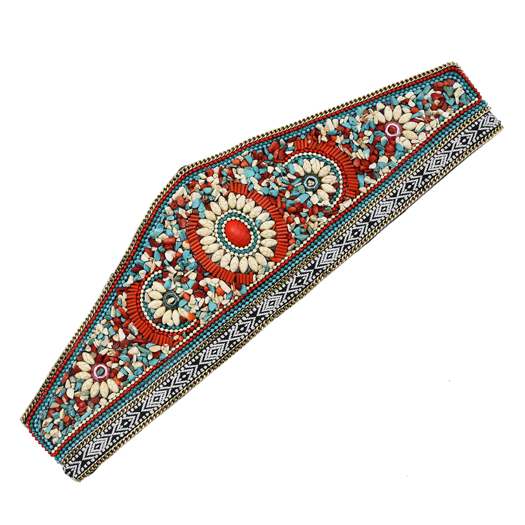 

Bohemian retro ethnic style turquoise elastic adjustable belt dance waist chain dress accessories for women Jewelry Gift