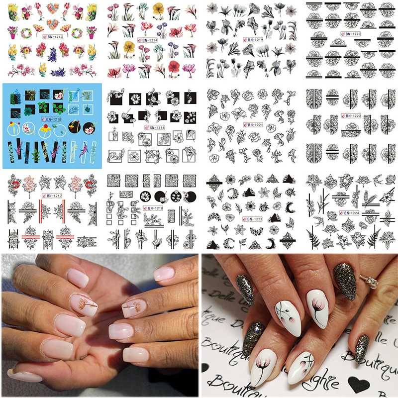 

1 Pc Water Decals Lines Flower Leaves Slider Transfer Nail Stickers Manicuring Nail Art Foil Wraps DIY Sticker Decoration, 13
