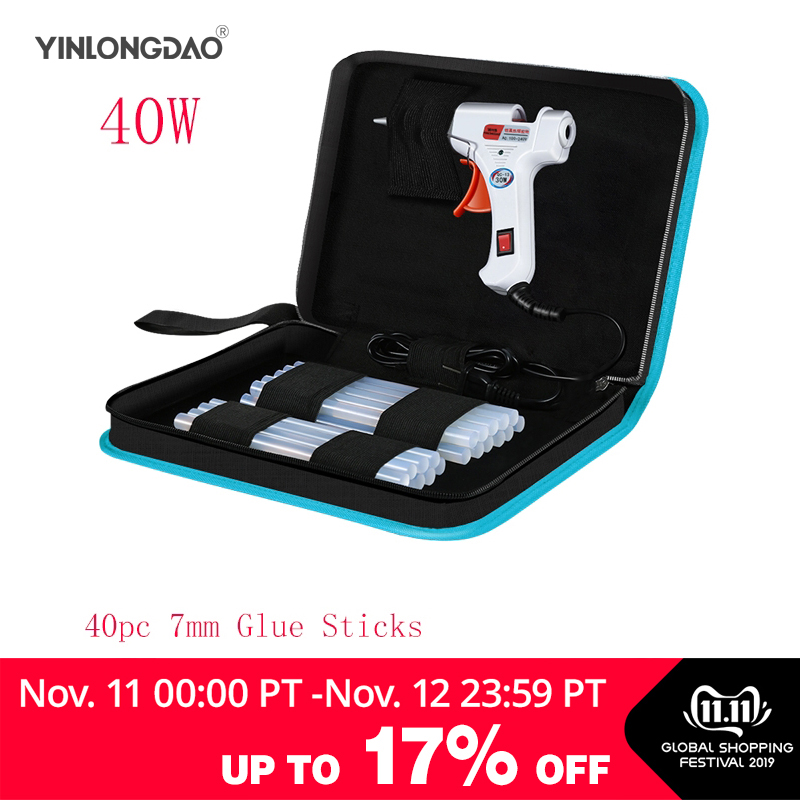 

YINLONGDAO 40W Smart Hot Melt Glue Gun Aluminum plastic nozzle Repair Kit Tools + 40 Pcs High-purity high viscosity Glue Sticks