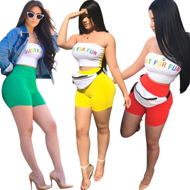 2020 NOUVEAU Arrvial Summer Juste pour la Fun Letter Imprimer 2pcs Sexy Crop Top et Shorts Curs Suit TrackSuit Femmes Street Street Set Outfits