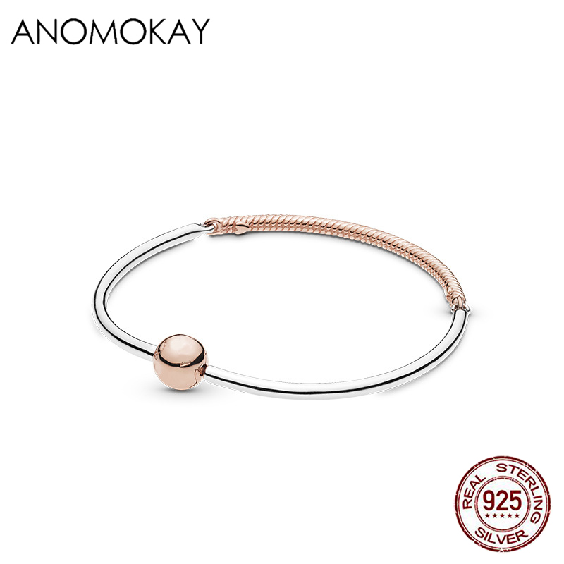 

Anomokay New Arrival Three Stage S925 Silver Bracelet & Bangle Classic Gold Color Link Bracelet for Women Child Jewelry Gift