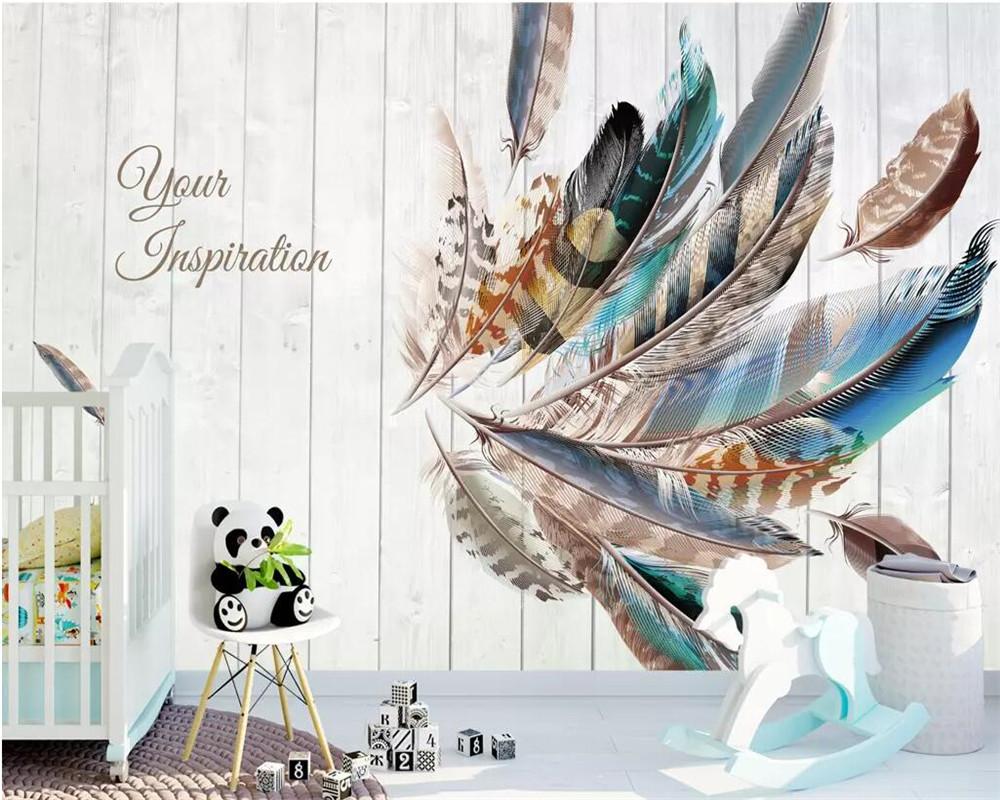 

mural Custom wallpaper 3d murals Nordic modern minimalist color feather wood board wall decoration wallpaper papel de parede, As pic
