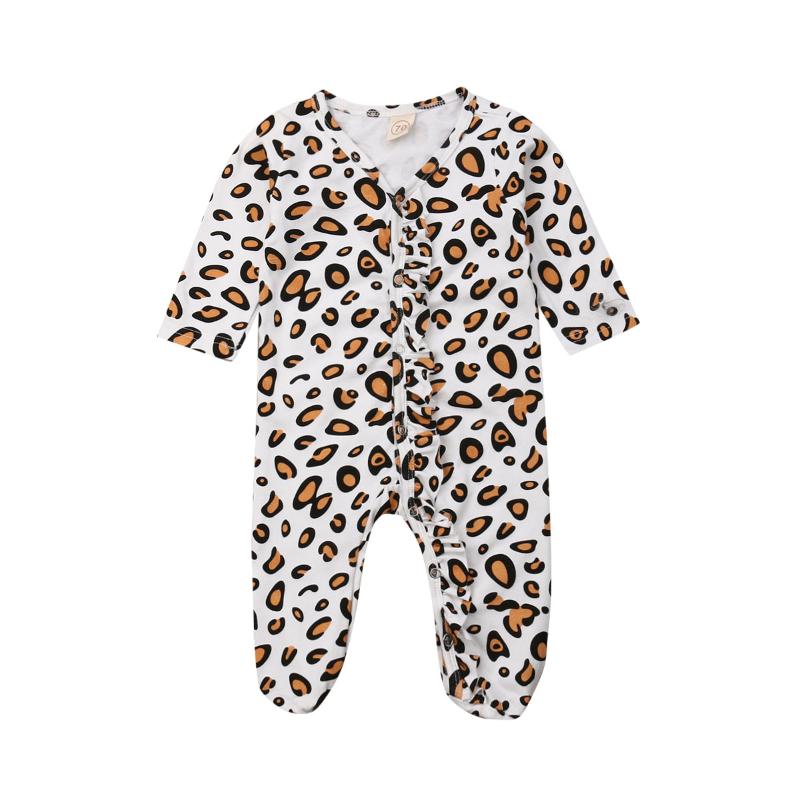 

Newborn Baby Girl Boy Leopard Print Romper Long Sleeve Single Breased Jumpsuits Clothes Outfit 0-9M, As pic