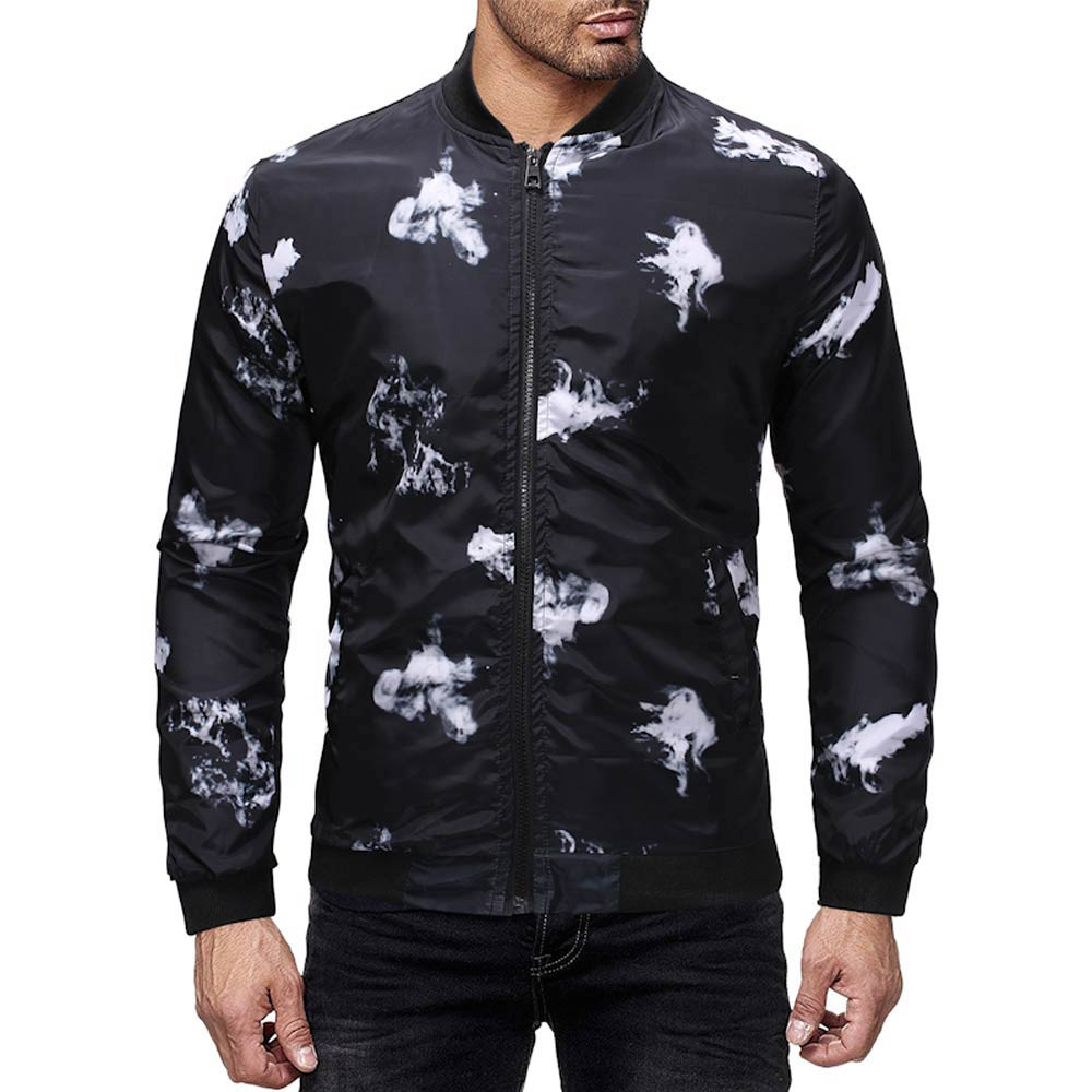 

Men's Jacket Casual Winter Warm Men Clothes Pullover Outwear slim Zipper Printed Sweatshirt hip hop Streetwear Coat Ceket Mont, Black 3