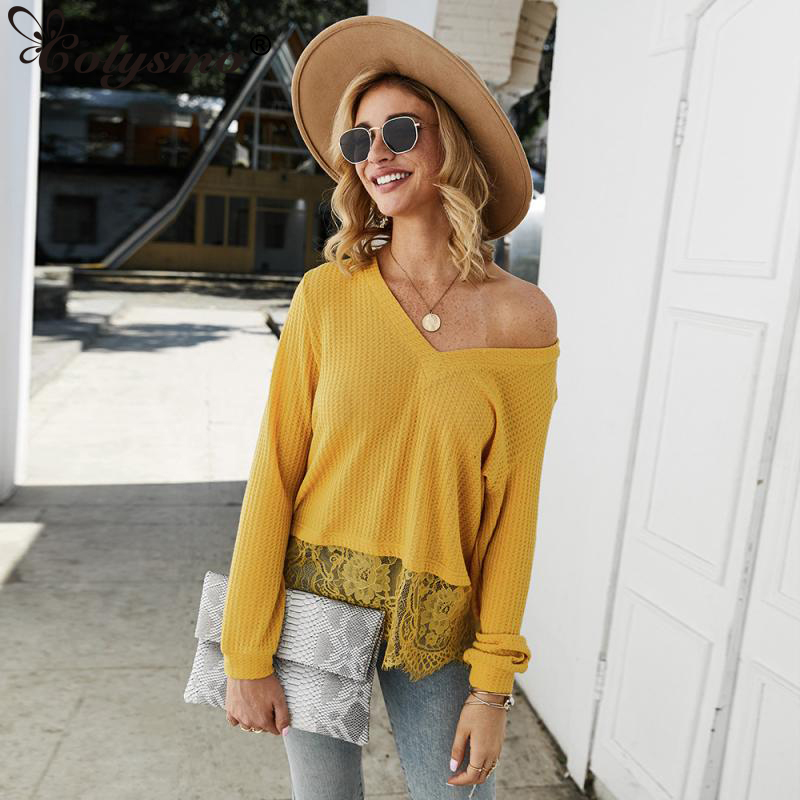 

Colysmo Loose Knitted Sweater Pullovers Solid V Neck Long Sleeve Casual Sweaters Spring Pullovers Woman Clothes Streetwear, Black