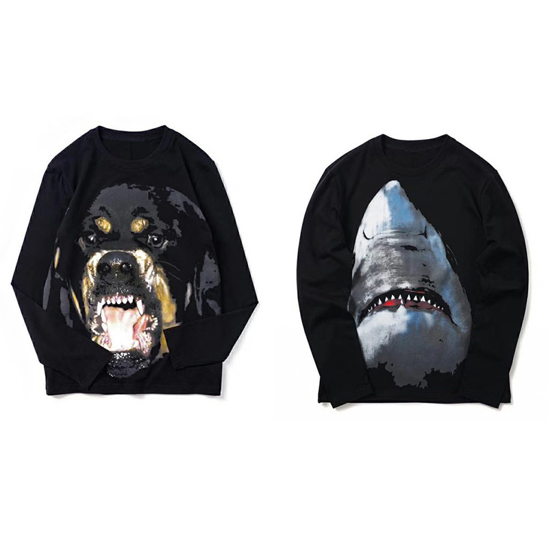 

Fashion Mens Stylist Long Sleeve T Shirt High quality Spring Autumn Wear Thin Long Sleeves Mens Round Neck Tees, Black dog