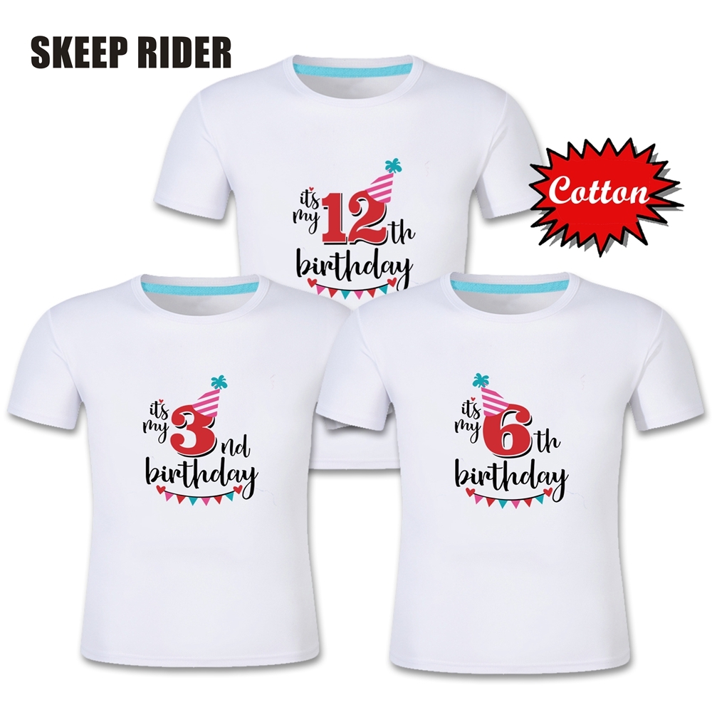 T-shirts d'anniversaire fille manches courtes filles 3ème enfants Chemises d'anniversaire d'anniversaire enveloppe O-cou de la mode enfants t-shi