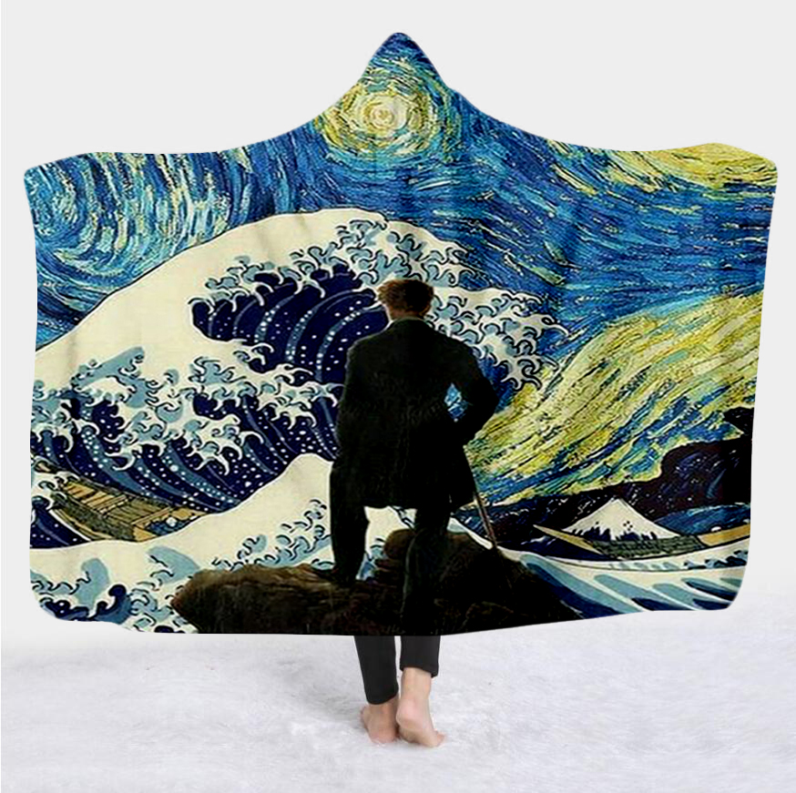

Japanese Famous Paintings The Great Wave Blanket Hooded Blanket 3D full print Wearable Adults men women style-7