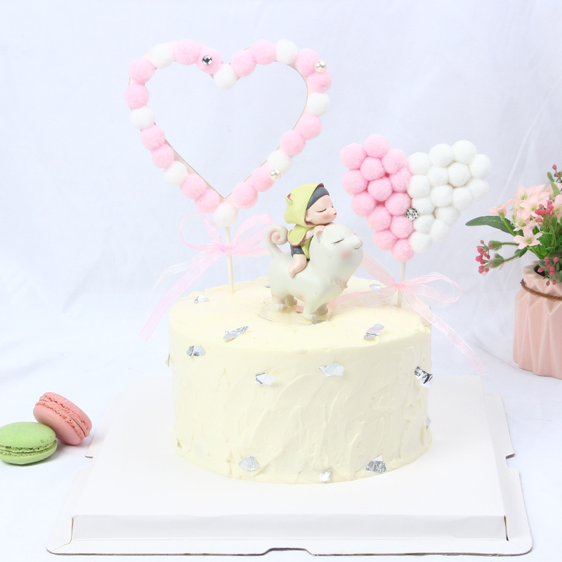 

Birthday cake topper new creative cupcake wrapper hair ball love ring planting flag romantic birthday dessert table costume
