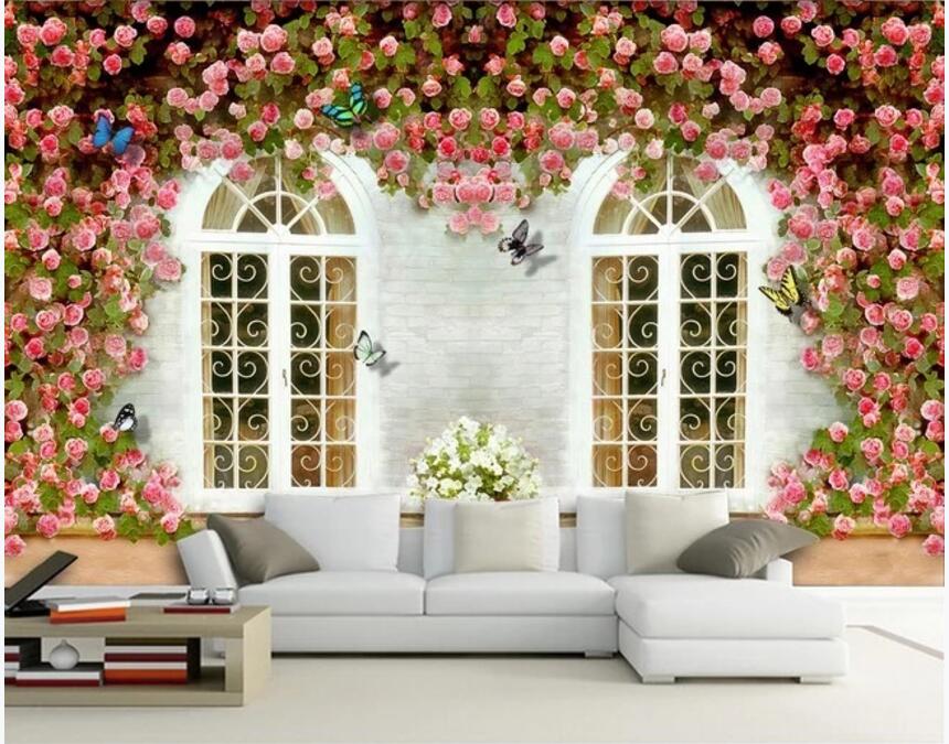 

3d wallpaper custom photo European architecture rose flower butterfly living room home decor 3d wall murals wallpaper for walls 3 d, Non-woven wallpaper