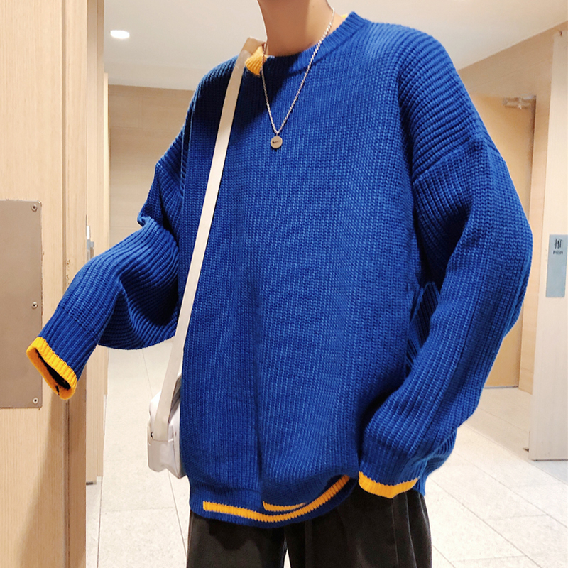 

Autumn And Winter New Men' Temperament Fashion Personality Solid Color Simple Loose Casual Sweater Warm Youth Wild, Black