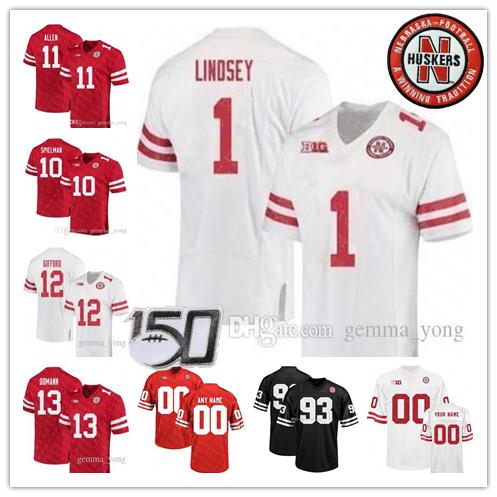 

Custom 150th Nebraska Cornhuskers Football 2 Adrian Martinez 10 JD Spielman 8 Stanley Morgan Jr. 7 Scott Frost Lee NCAA College Jersey 2019, Red