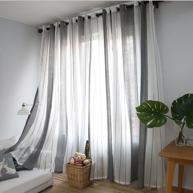 Sheer Curtains Nordic minimalism living room bedroom study curtain window Large stripe semi transparent screens-image-495976475