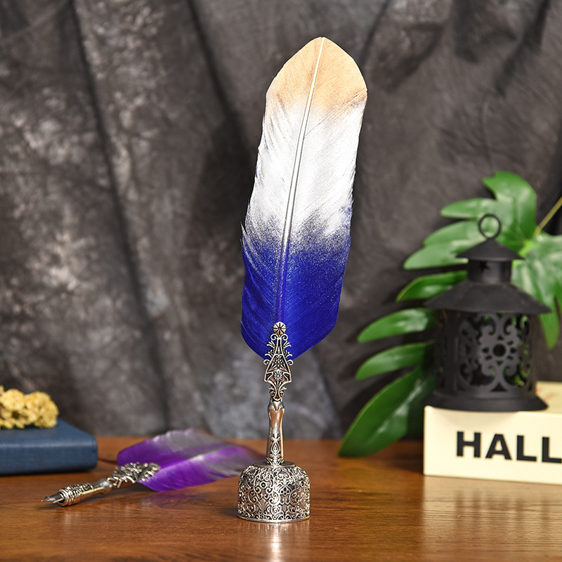 

Natural Feather Pen Set Retail Gift Box Package Writing Collection Fountain Pen with Hodler Gift Pen WJ088