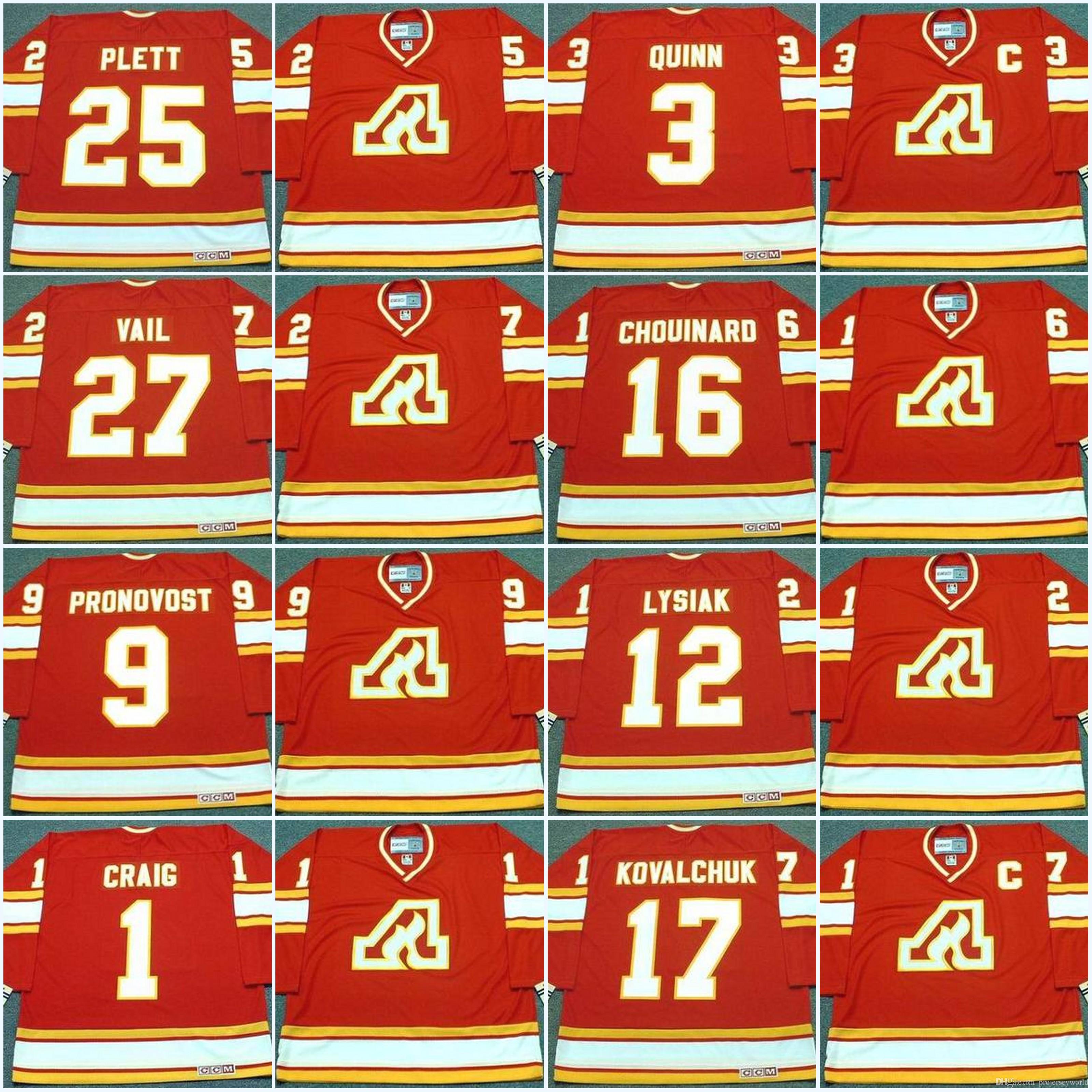 

Atlanta Flames Jerseys 25 WILLI PLETT 1977 1 JIM CRAIG 3 PAT QUINN 9 JEAN PRONOVOST 12 TOM LYSIAK Vintage Hockey Jersey, Any name & any number