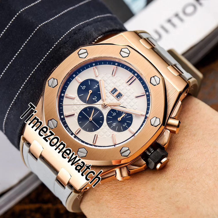 

New Royal 43mm Rose Gold Black Inner Silver Texture Dial Black Subdial Automatic Mens Watch Big Calendar Gray Rubber Timezonewatch E104a1, Customized waterproof service