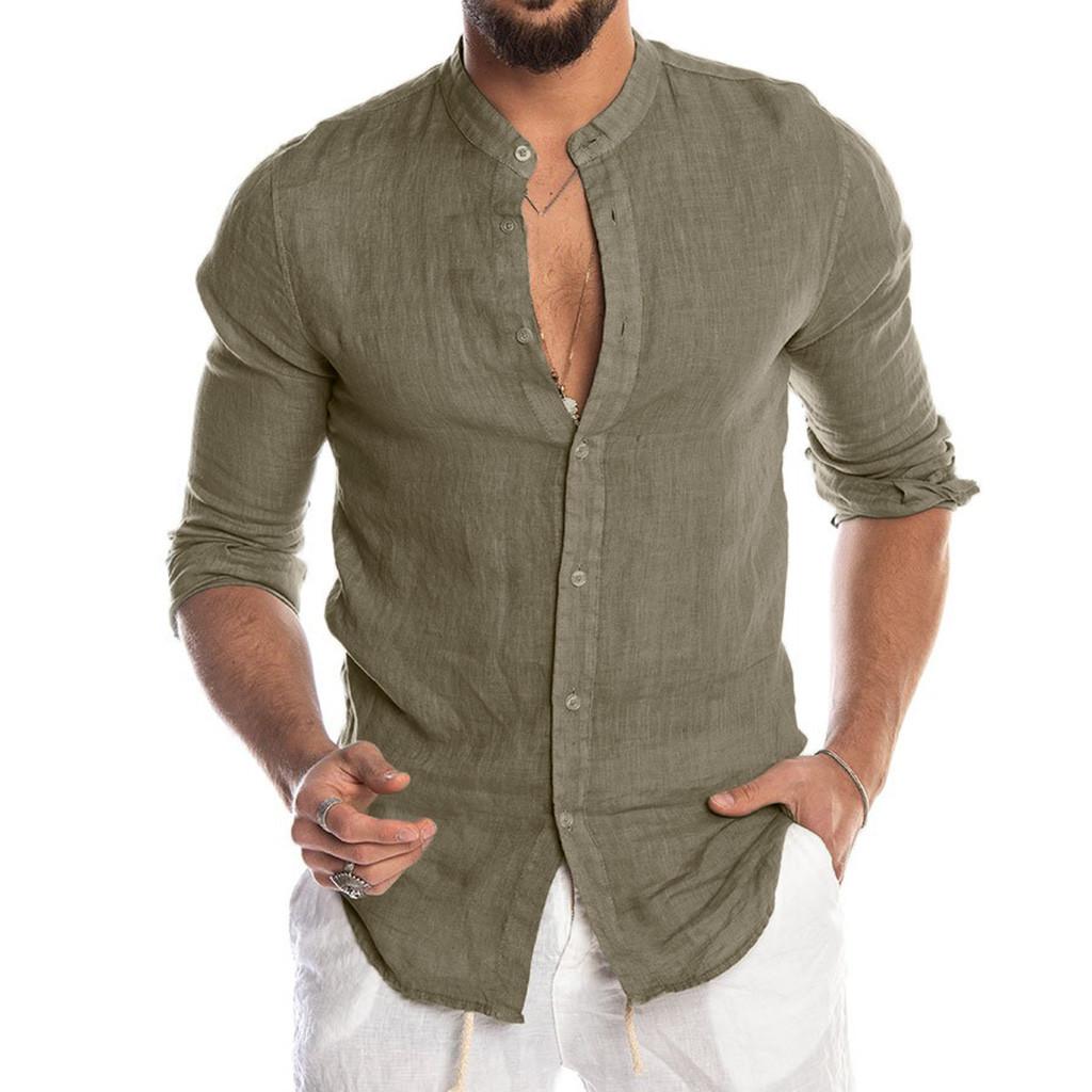 Nouveaux hommes chemisier décontracté coton lin chemise hauts amples à manches courtes t-shirt printemps automne été décontracté beau hommes chem