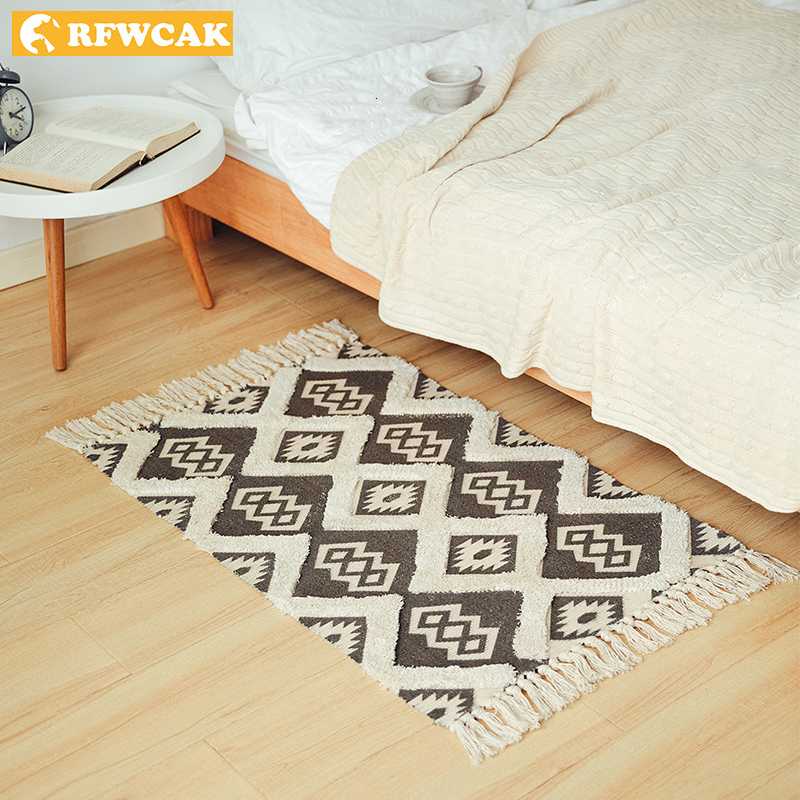 

Morocco Cotton Hand Woven Carpet Area Rugs Tufted Tassels With Anti Skid Pad Throw Rug Bath Mat Doormat Carpets Tapete Para Sala