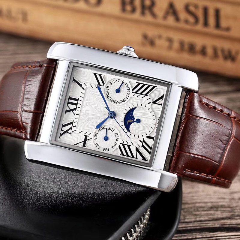 

High quality fashion mens watches All dials work Genuine Leather gold 35mm dial business wrist watch for men Valentine Gift Wholesale