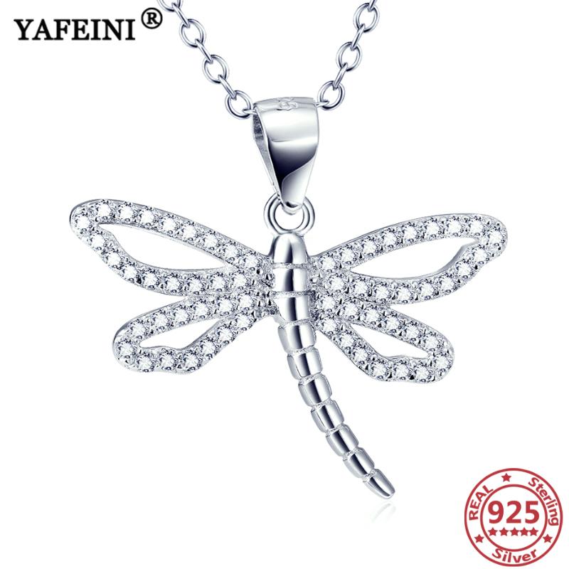 Hot Zircon Dragonfly Necklace Sterling Pendant Silver Women Jewelry Party Gift