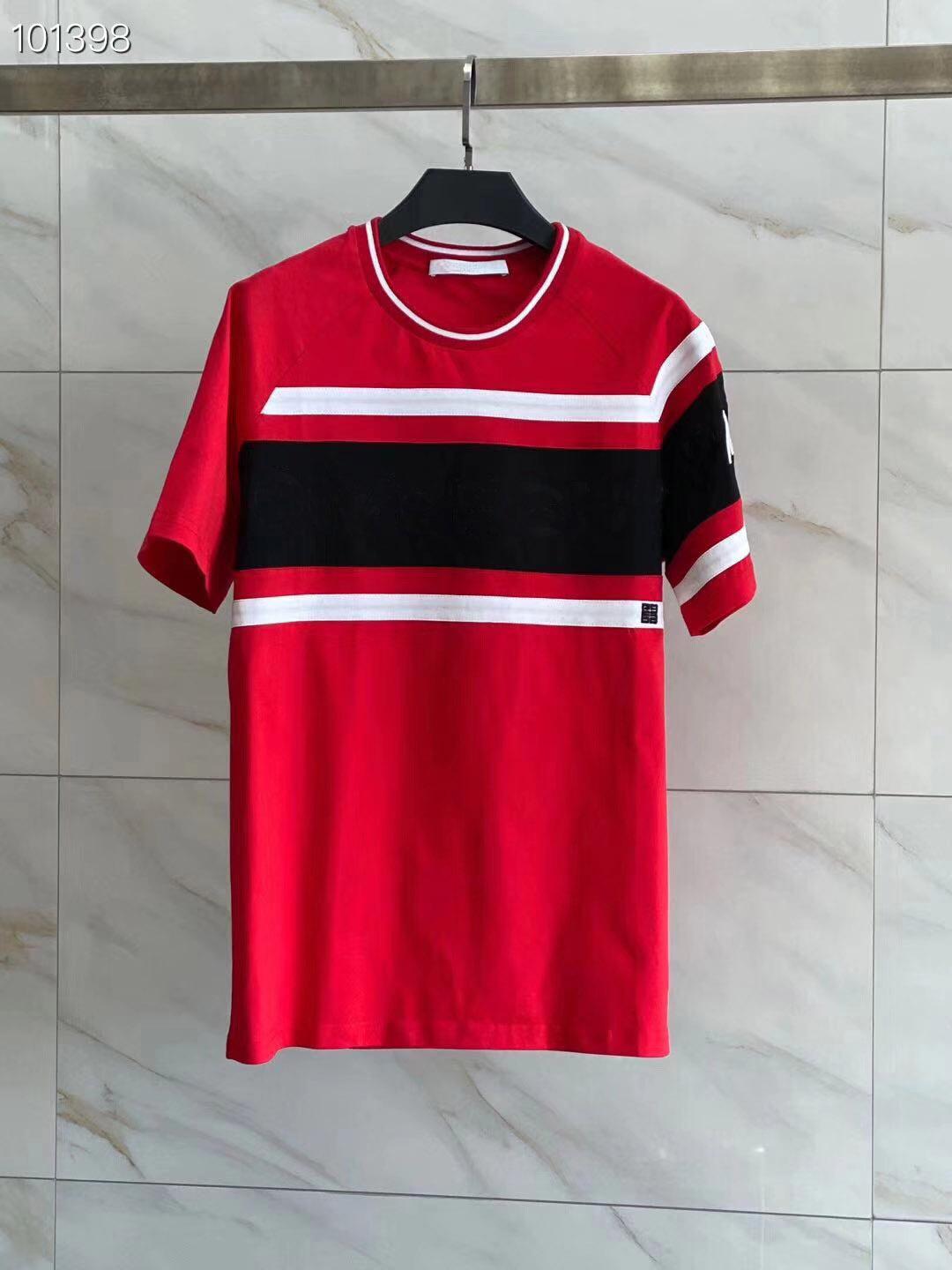 Popular logo 2020 spring and summer new striped color stitching embroidery logo letters short-sleeved t-shirts for men and women