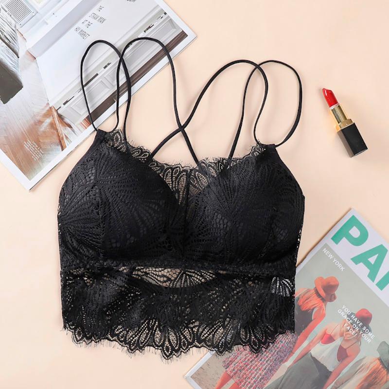 

Women Sexy Wireless Bra Top Vest Breathable Chest Pad Wearing Sports Underwear Solid Color Sleepwear Underwear 3.11, Bk