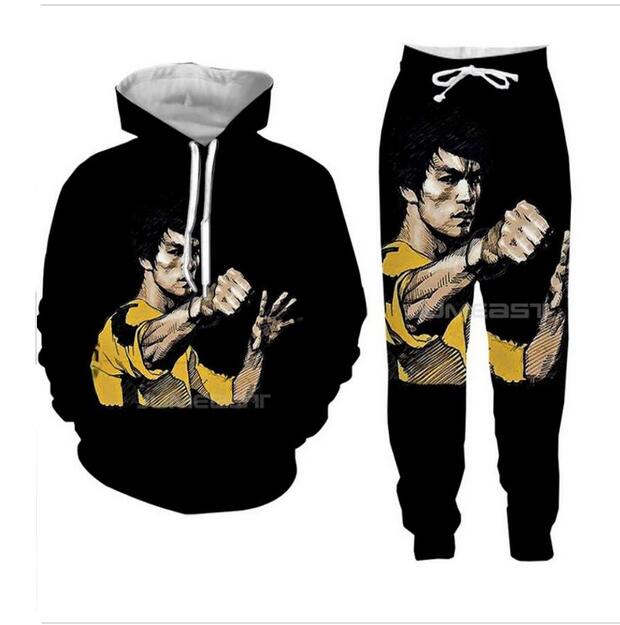 

Wholesale--New Fashion Men/Womens Bruce Lee Sweatshirt Joggers Funny 3D Print Unisex Hoodies+Pants ZZ013, Green