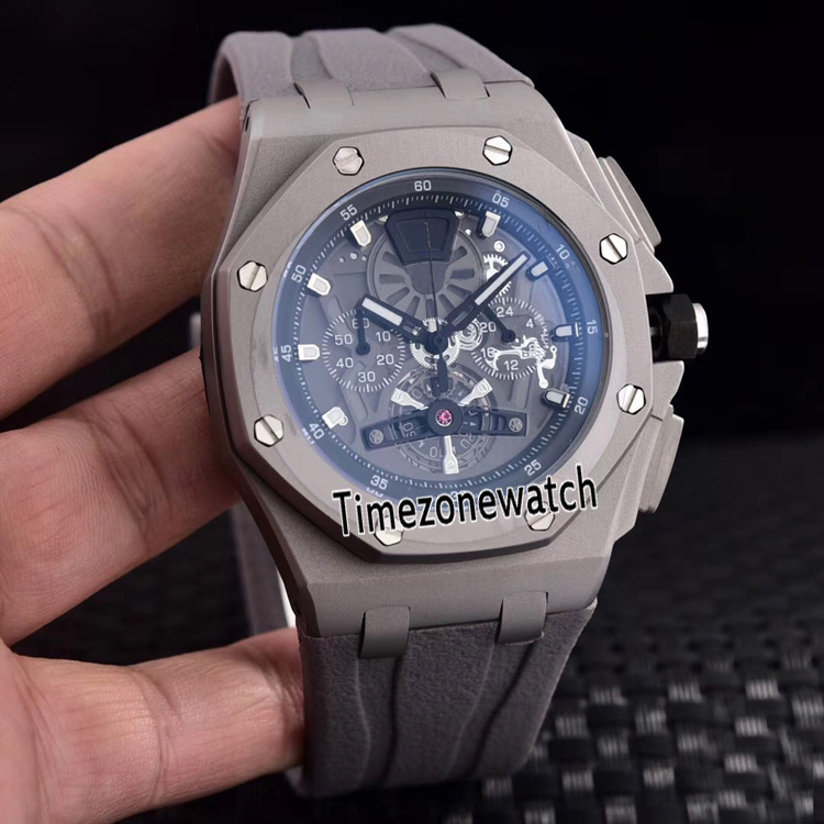 

47mm Royal Titanium Steel 26407BA Watches Skeleton Gray Dial Miyota VK Quartz Chronogrpah Mens Watch Stopwatch Rubber Timezonewatch E06c3, E06 (2)