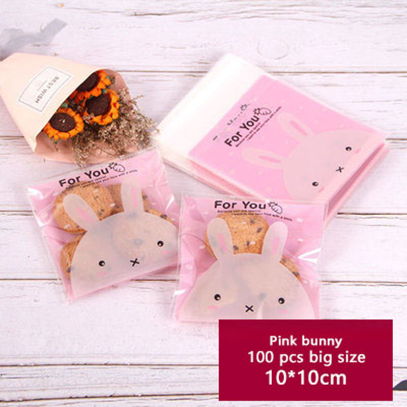 

100pcs Self Adhesive Packaging Bag Pink Frosted Background White Cute Dot Soap Biscuits Birthday Party Gift Bag
