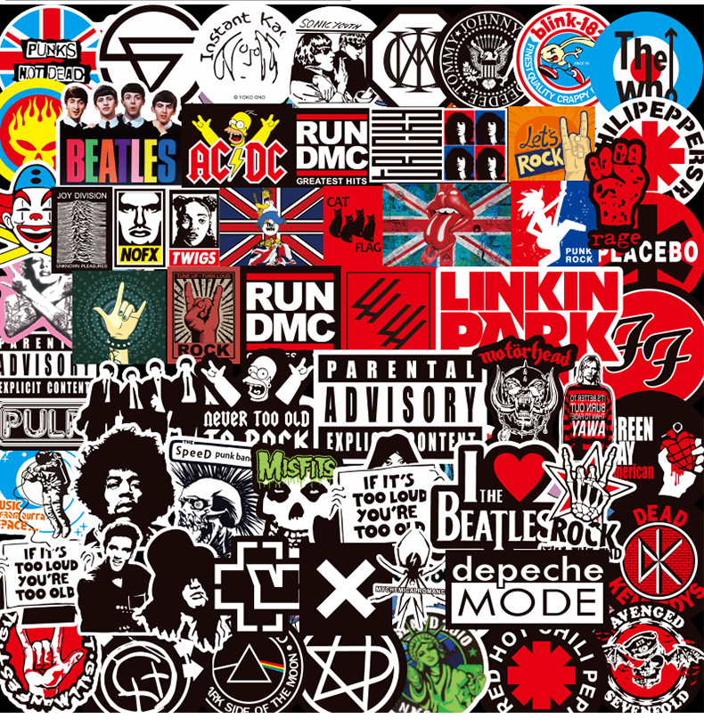 

100pcs Rock Sticker Music Retro Band Graffiti JDM Stickers to DIY Guitar Motorcycle Laptop Luggage Skateboard Car Snowboard, Customize