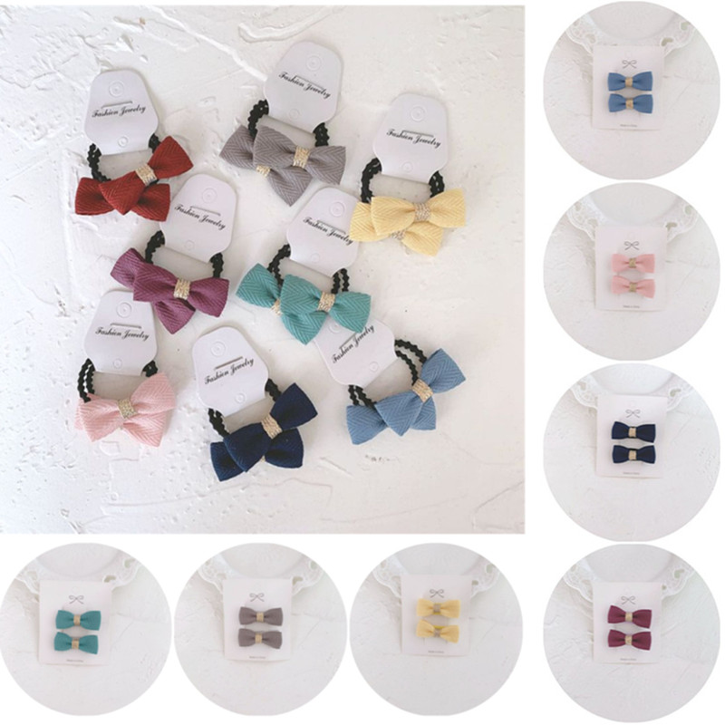 

5set/lot Candy Color Girls Hairpin Solid Mini Hair Rope Hair Clip Bow for Styling Tool Cute Children Kids Decaration, Navy clips