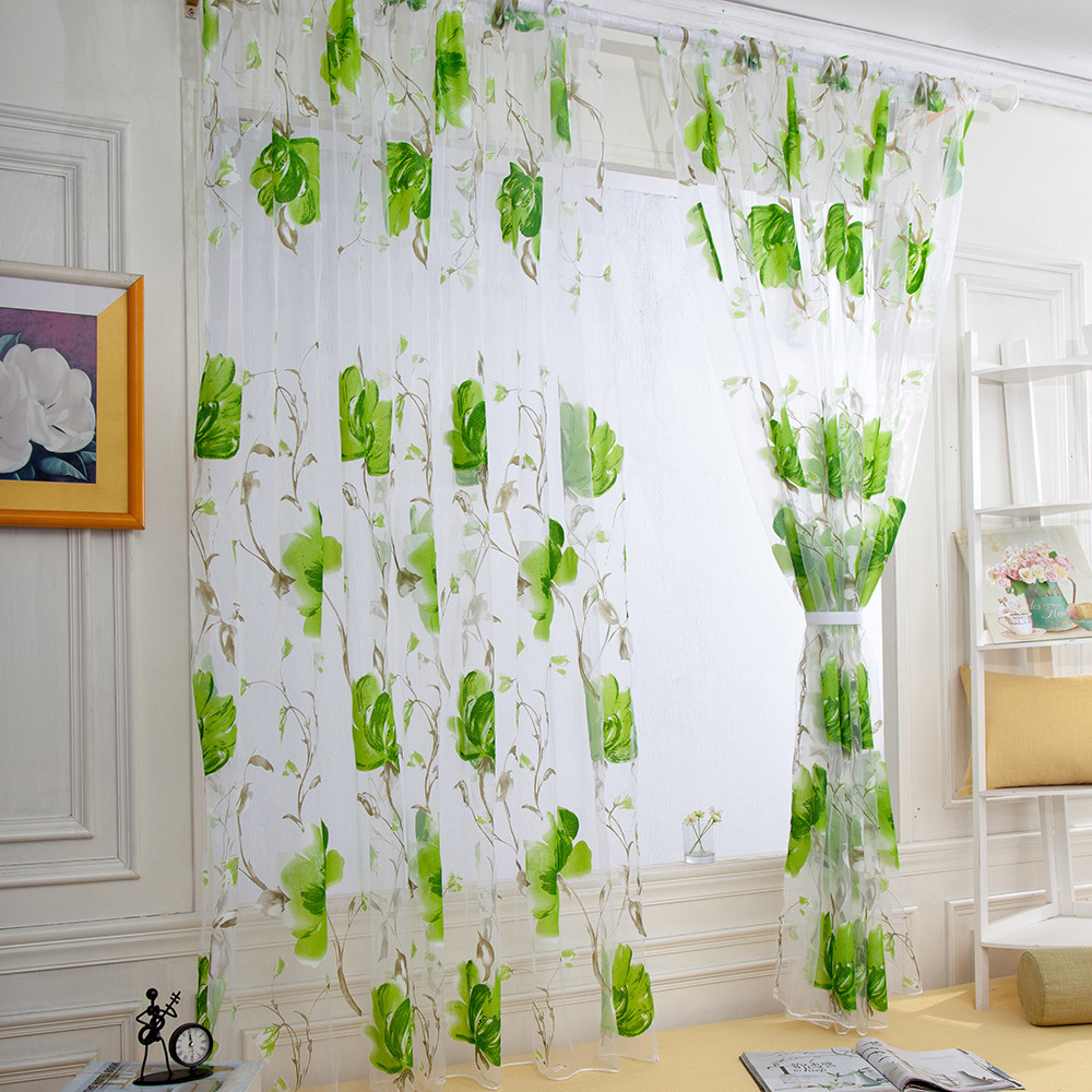 

Vines Leaves Tulle Door Window Curtain Drape Panel Sheer Scarf Valances Drapes In Living Room Home Decor Sheer Voile Valances @D, White