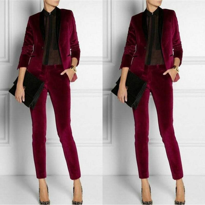 

2020 Sexy Burgundy Velvet Women Ladies Suit 2 Pieces Mother of the Bride Suits Formal Business Women's Office Pantsuits Dress, Black;red