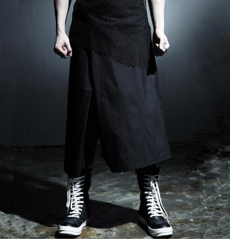 

27- 2017 New men's clothing Hair Stylist fashion Non mainstream leisure seven points cross-pants plus size Singer costumes, Black