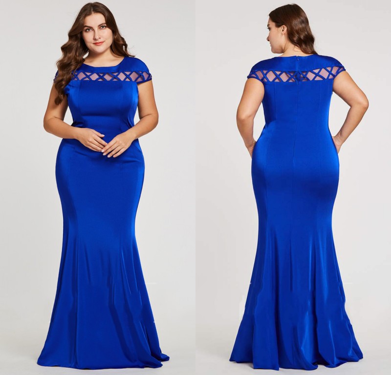 

2020 Sapphire Mermaid Evening Dresses Short Sleeve Satin Prom Dress Puls Size Floor Lenght Formal Dresses, Green