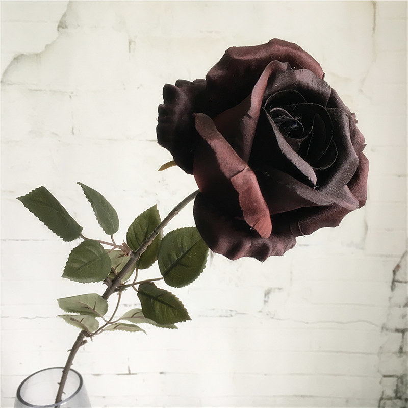 Best Large Black Rose Single Branch Silk Artificial Flowers Long Stem Australia Roses Fake