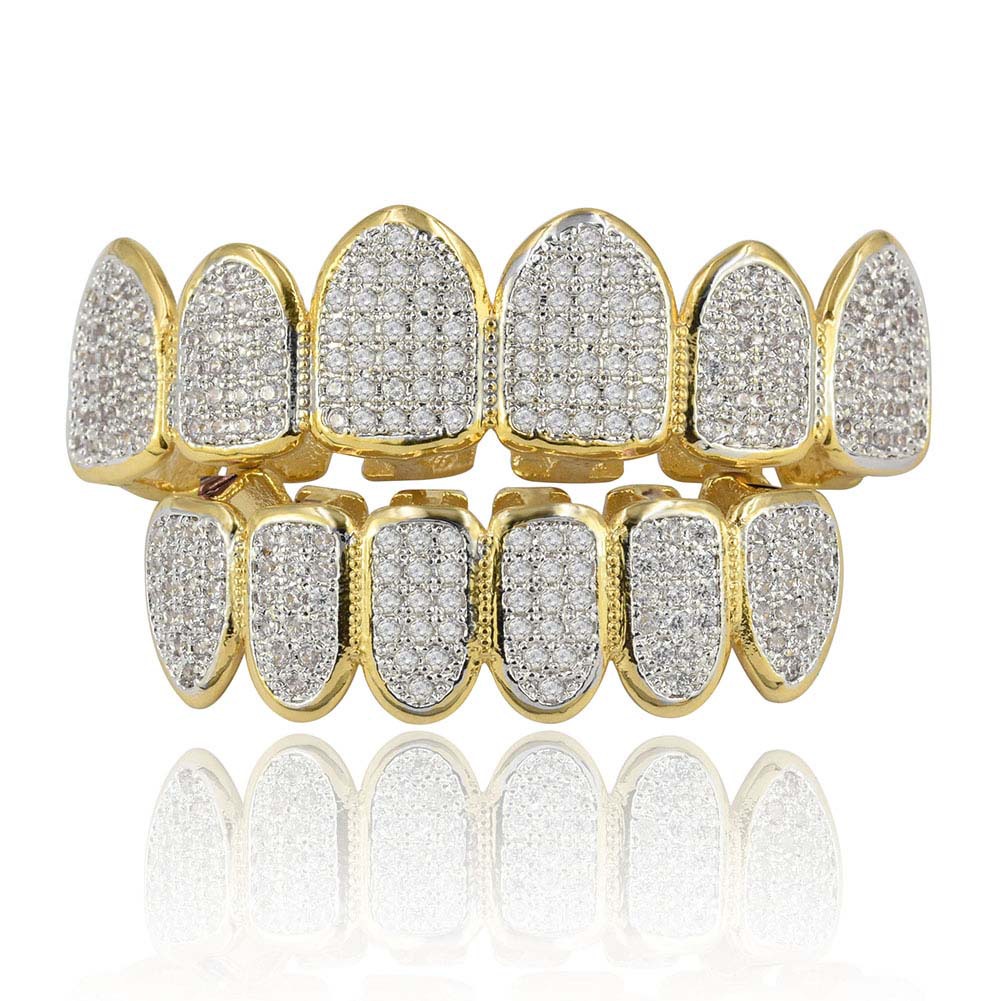 

Classic 6/6 Hip Hop Teeth Grillz Set Gold Silver Teeth Grillz Top & Bottom Grills Dental Mouth Caps Cosplay Party