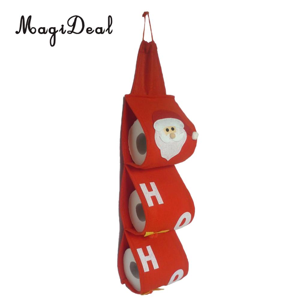

MagiDeal Fabric Toilet Reel Roll Paper Storage Holder Xmas Bathroom Hanging Decor