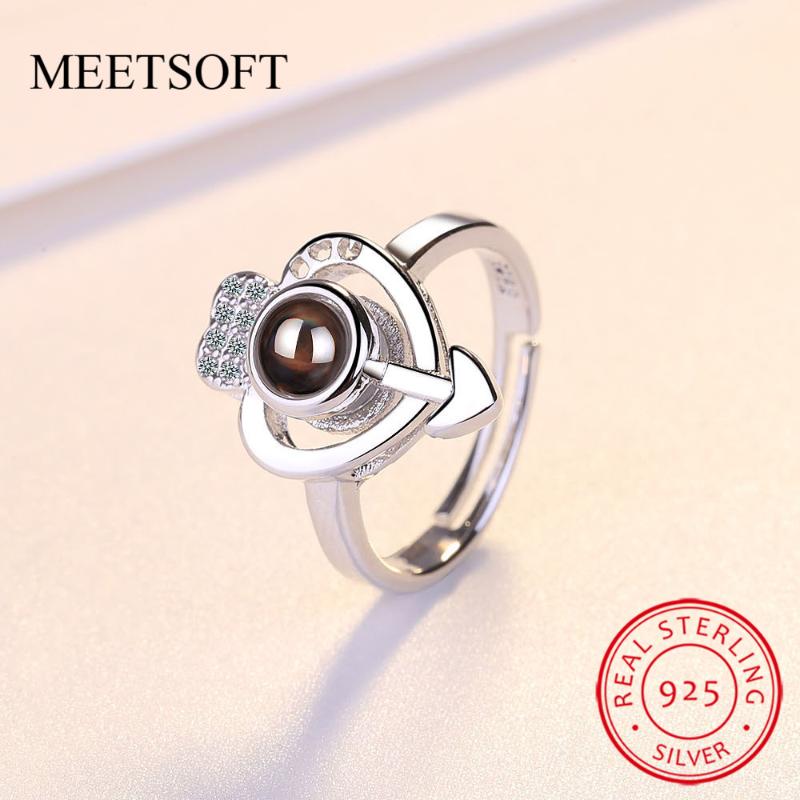 Charm Knot Heart Ring 925 Silver Adjustable Open Ring For Girls Christmas Gift