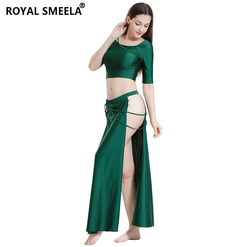 

New Belly Dance Clothes Suit Autumn Winter Dance Skirt Long Split Sleeve Top Skirt Girls Sexy Costumes 7819, Green