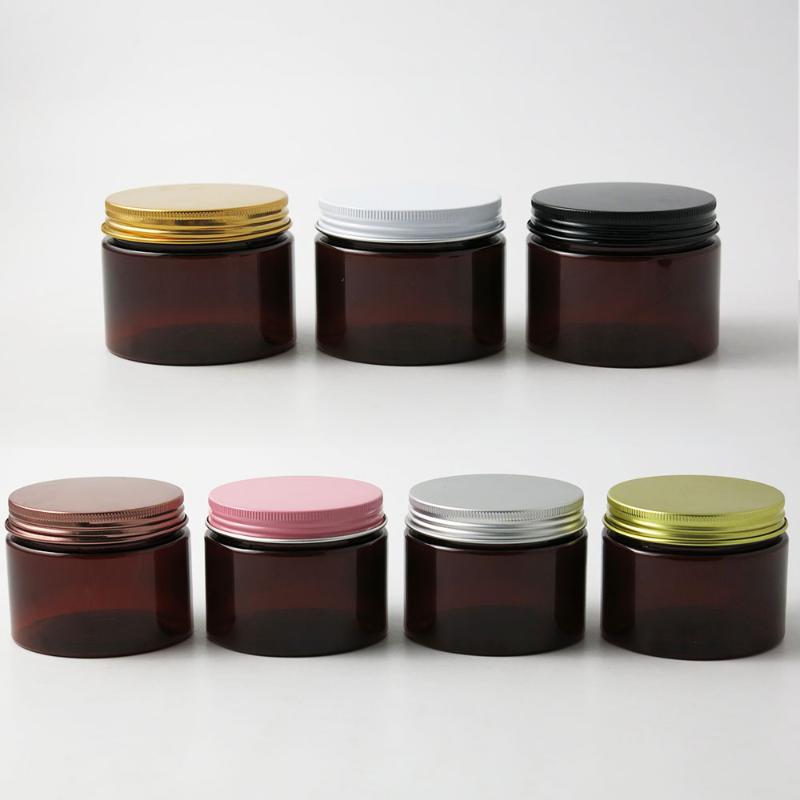 

30 x 5oz 150g Amber Black PET Round Lotion Cream Jar with Aluminum cap Makeup Cosmetic Sample Packaging Storage Container