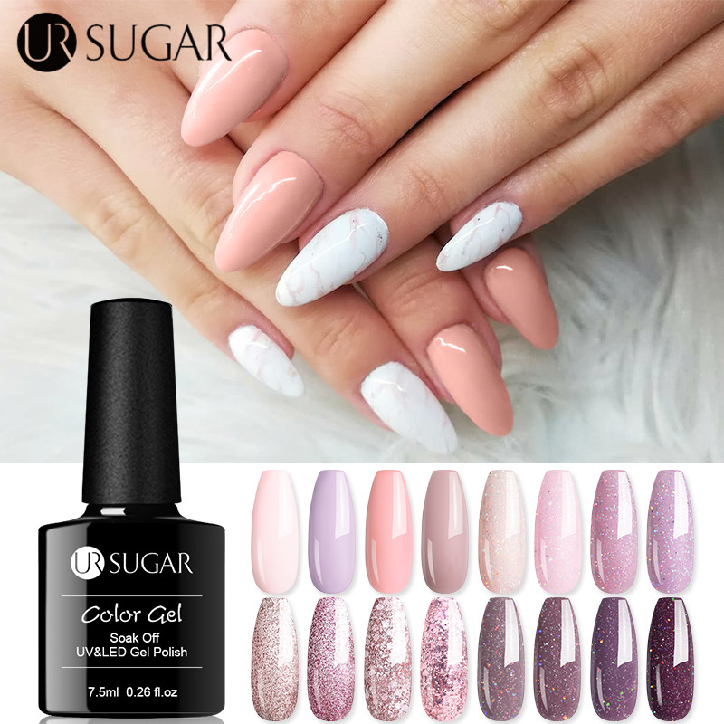 

UR SUGAR 7.5ml Nude Pink Gel Nail Polish Rose Gold Glitter UV Gel Varnish Soak Off UV LED Nails varnish Semi Permanant DIY, 66