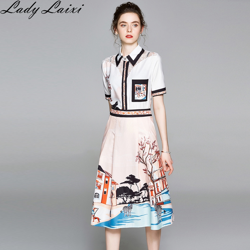 

Two Piece Sets Women Lace patchwork Shirt and Long Skirts Suits Flower Print Tops Vintage Skirt Sets For Elegant Women, As picture