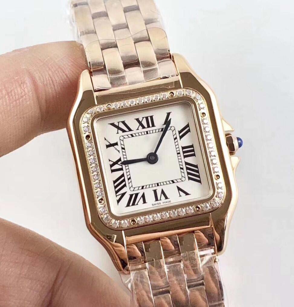 

2 style gold and rose gold latest version High Quality Japanese quartz movement 22mm 27mm Diamond bezel beautiful woman watche
