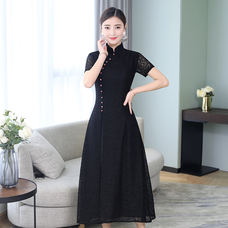 

Chinese ancient clothing lace cheongsam long section 2020 spring new improved version dress large size multicolor optional silk