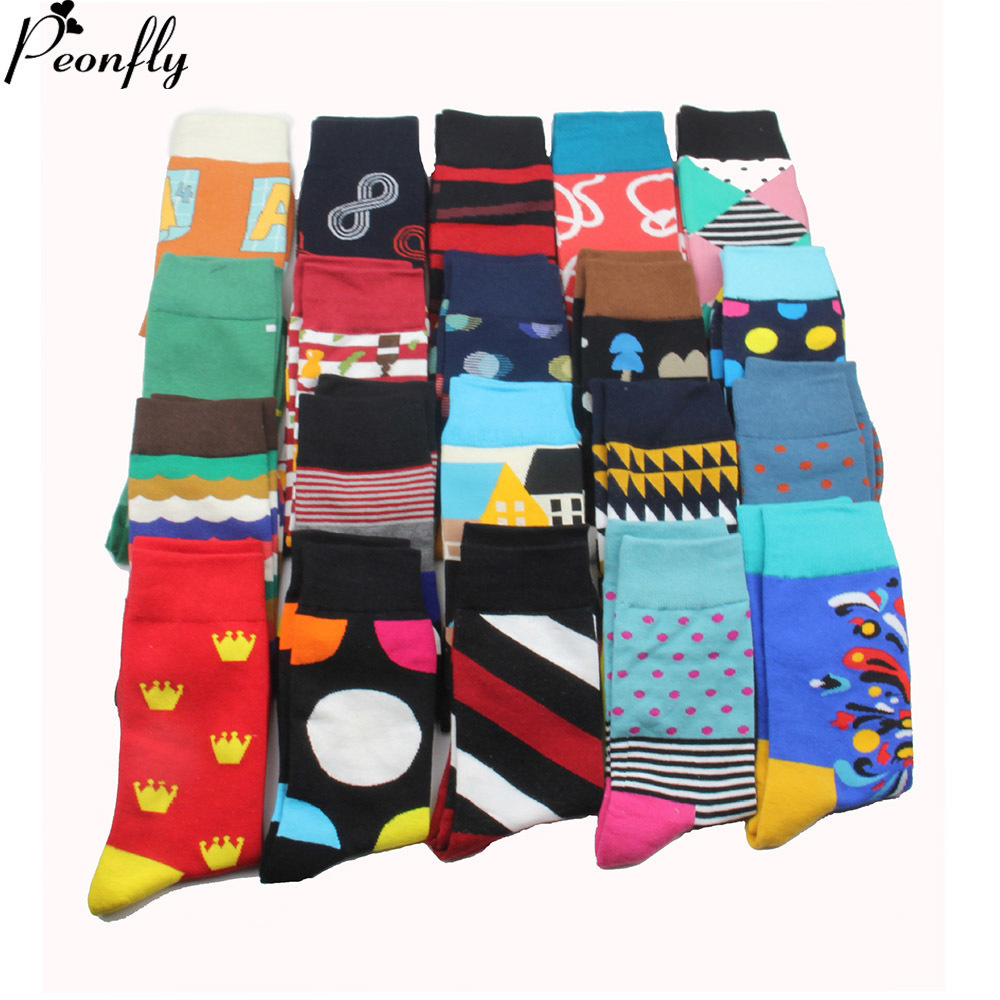 

Brand Quality Mens Happy Socks 26 Colors Striped Plaid Diamond Cherry Socks Men Combed Cotton Calcetines Largos Hombre 2pcs=1pairs