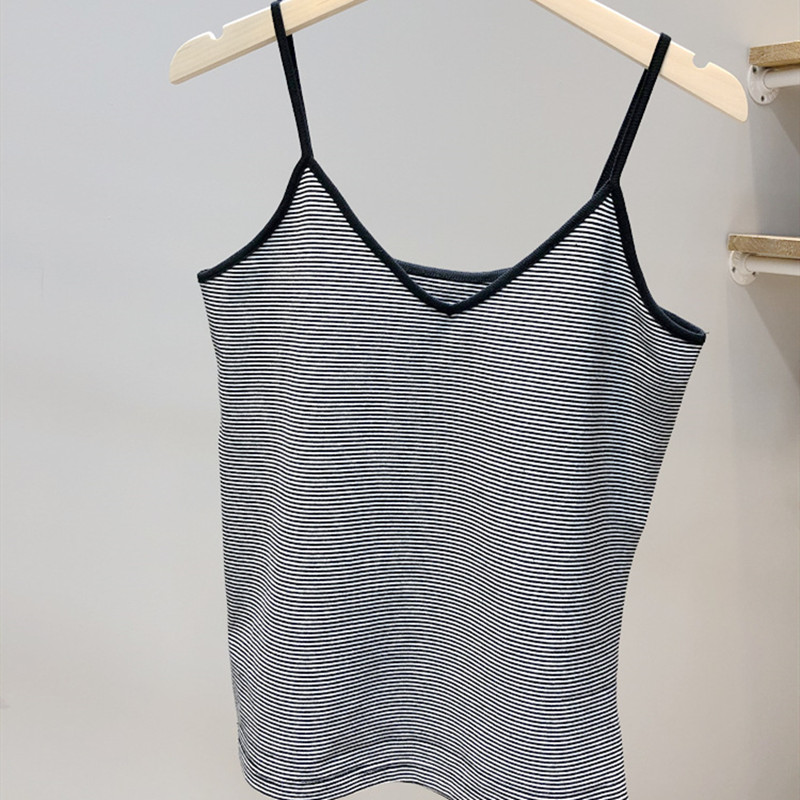 

Women Striped Camis 2020 New Summer Sleeveless V Neck Black and White Striped Cotton Slim Tops, As show picture